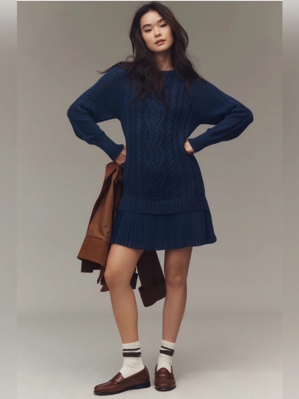 Anthropologie Delphine Sweater Twofer Mini Dress in Navy Storm NWT